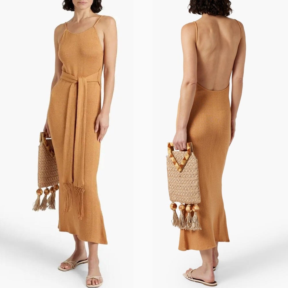 Savannah Morrow The Label Dress Ara Knit Tie‎ Belt Tan Midi Dress Size XL